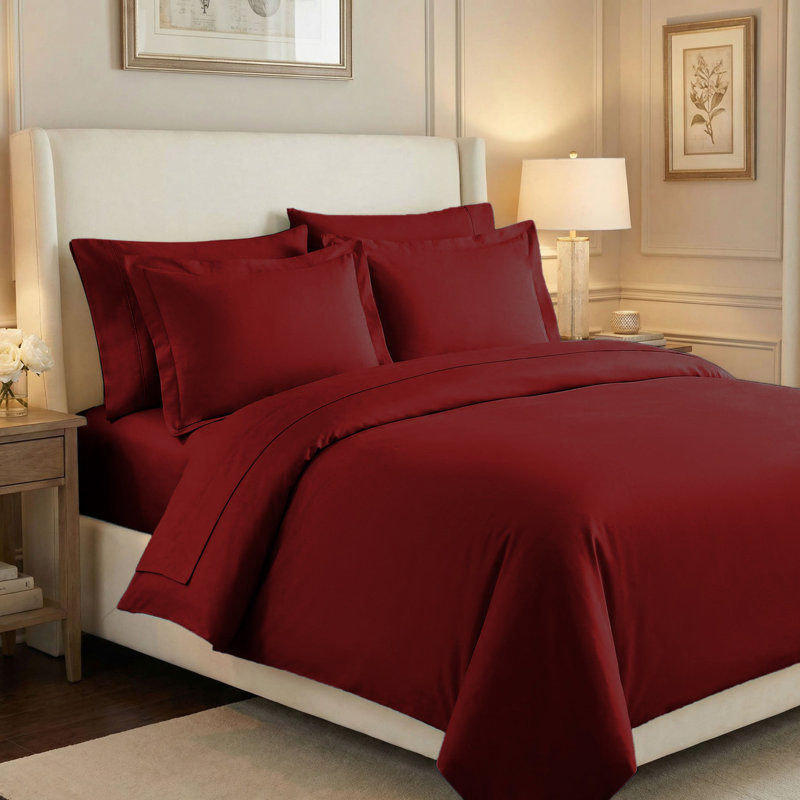 Edmont 530 Thread Count Certified Egyptian Cotton Blend Solid Duvet Cover Set with Pillow Shams, Burgundy, Twin / Twin XL
