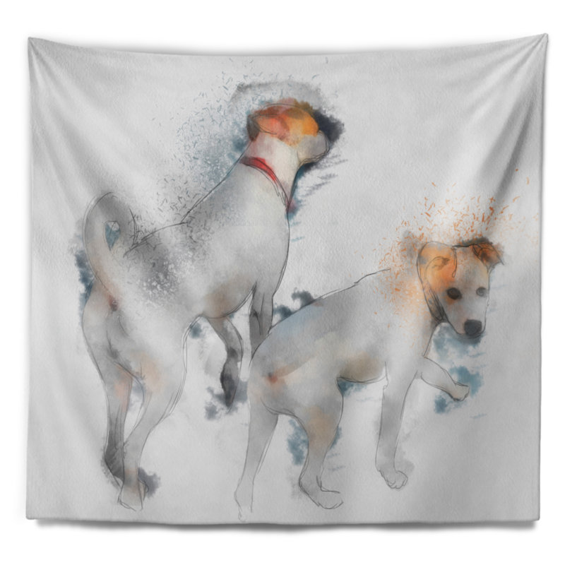 Tapisserie élégante avec chiens blancs, H 50 po x l 60 po