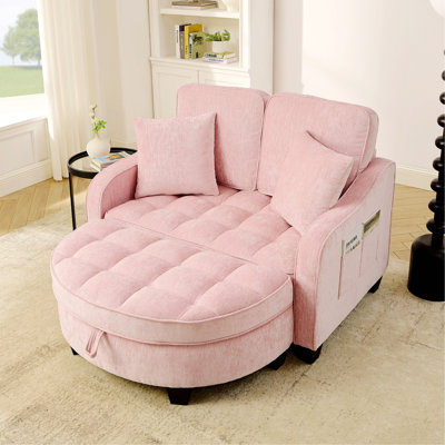 2-Seater Sofa With Storage Footrest And 2 Throw Pillows For Living Room, Bedroom