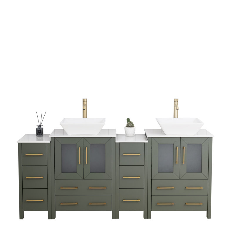  Ensemble de meuble-lavabo double 72 "avec miroir, Vert rétro