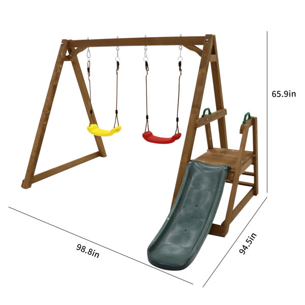 Crafted Palm Wooden Backyard Swing - 2 In 1 Outdoor With Slide ...