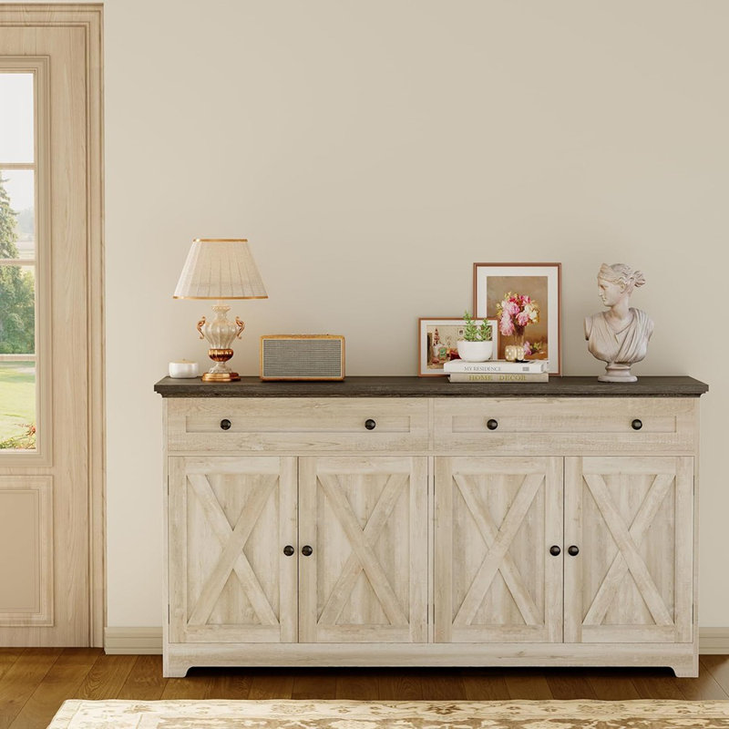 Buffet avec tiroirs et portes, buffet de cuisine, gris anthracite et érable
