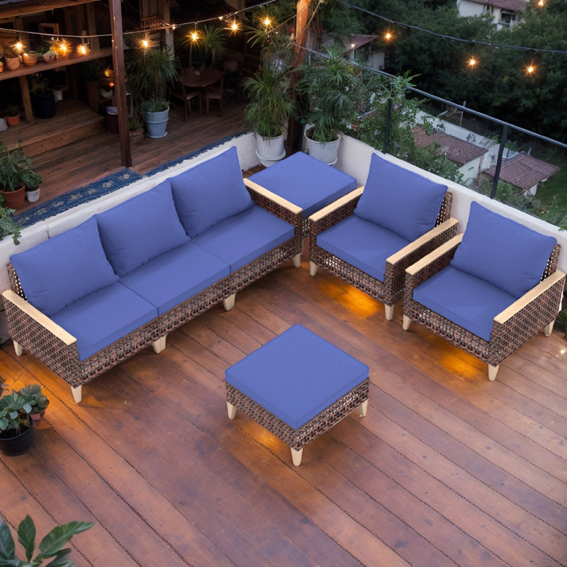 Ensemble de meubles de patio en osier 7 pièces pour divers espaces extérieurs
