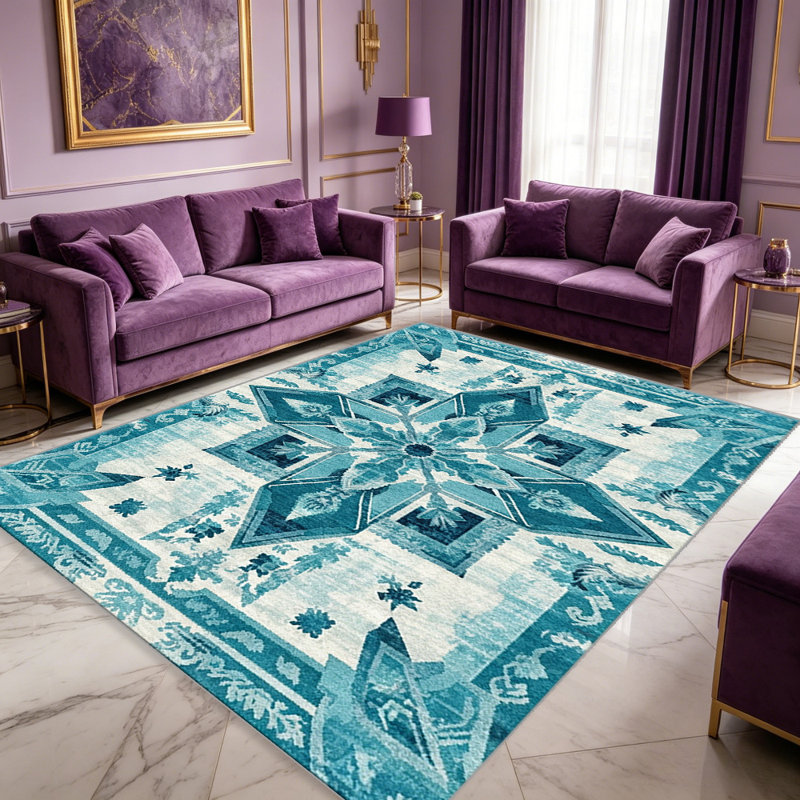 Teal White Bohemian carpet-easy to clean, machine-washable, soft and comfortable; suitable for door mats, kitchens, living rooms, bedrooms, corridors, and laundry areas. Easy to clean, durable carpet for home decoration.