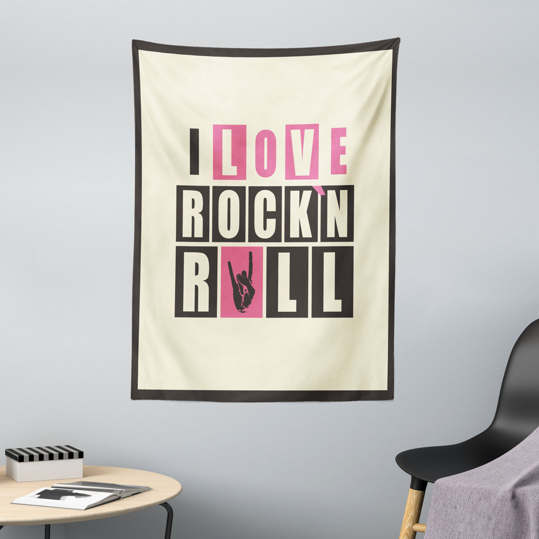 Wandteppich, Retro Slogan Grunge, Anthrazit Grau Beige Rosa