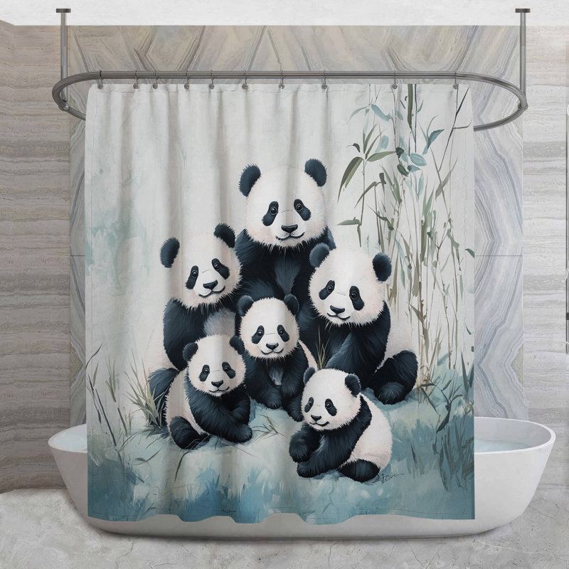 Rideau de douche Panda Family - Animal Shabby Chic, H 84 po x l 70 po