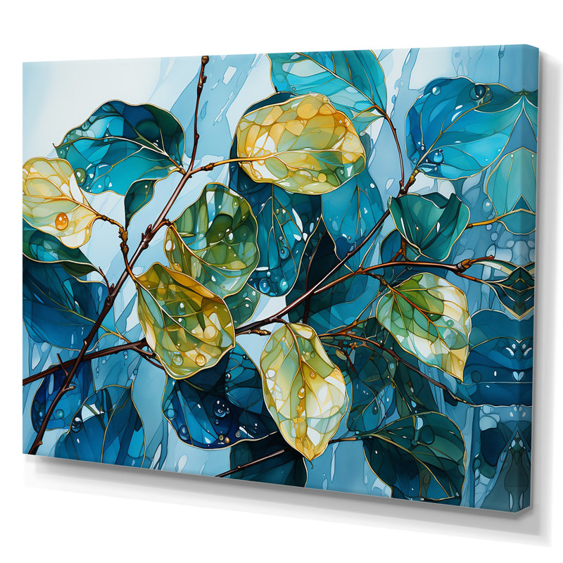 Feuilles charmantes, harmonie liquide sur toile, H 30 po x l 40 po x P 1,5 po, Toile tendue