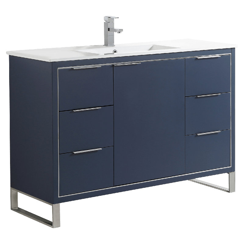 48" Single Bathroom Vanity Set, Chrome, Navy Blue