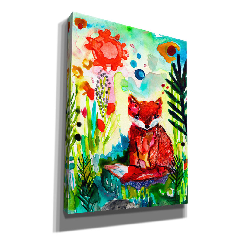 «Bébé renard dans le jardin» par Wyanne, H 26 po x l 18 po x P 0,75 po