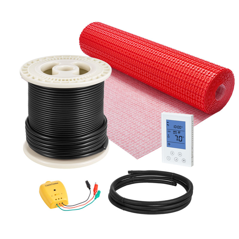 Système de tapis chauffant de 80 pieds carrés, système de plancher chauffant électrique radiant 120 V, avec membrane de découplage et thermostat et alarme à commande intelligente, installation facile pour les carreaux, la pierre, le vinyle