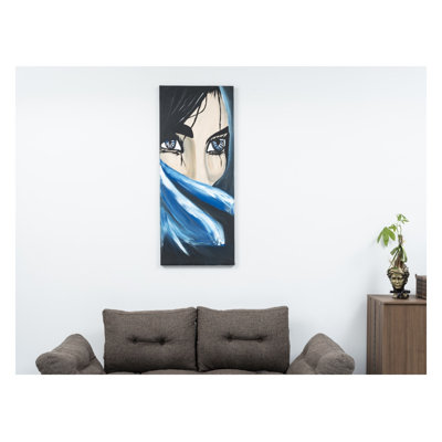 Art mural sur toile bleu Wandela - Orientation surdimensionnée pour portrait (47 po x 19 po)