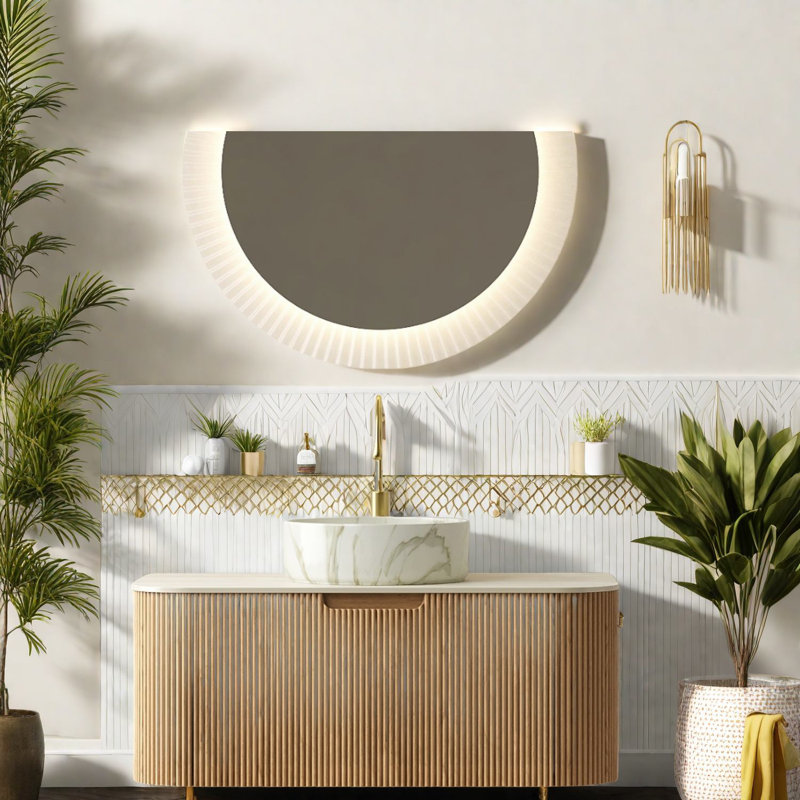 Meuble-lavabo et lavabo Modern Modern, bois naturel, plateau en pierre, fixation murale