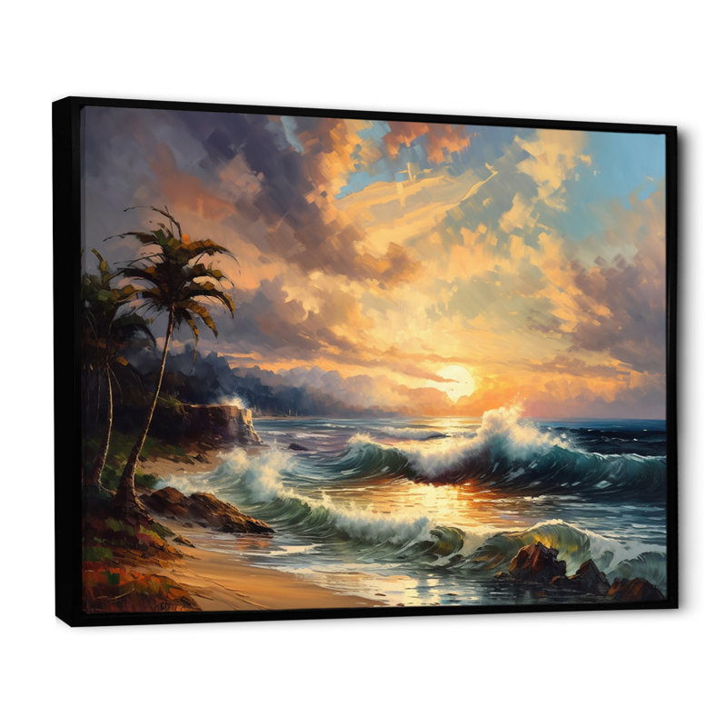 Mauve et vert, rivages chatoyants - plage, art mural sur toile, H 30 po x l 40 po x P 1,5 po, Toile avec cadre flottant noir