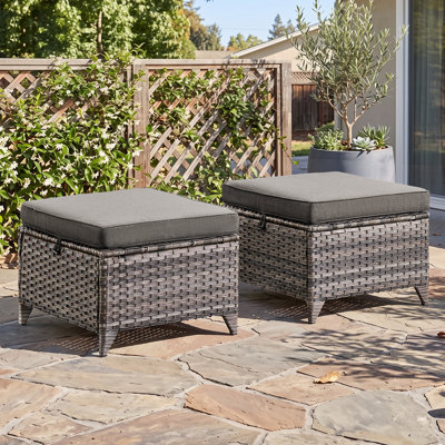 Wicker Outdoor Ottoman With Thick CushionsHarperayne
(Set Of 2)
