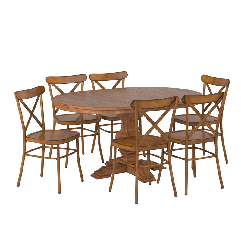 Fortville 6 - Person Extendable Solid Wood Top Pedestal Dining Set, Oak