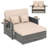 Wicker Outdoor Loveseat Sofa With Ottoman & Retractable Side Tray, Beige-529070231
