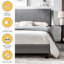 Lit tapissier grand format moderne, gris, support à lattes de bois, facile à installer, aucun sommier requis, convient à tous les matelas de 8 po et plus épais, lit d'une capacité de poids de 500 lb avec tissu gris, assemblage,