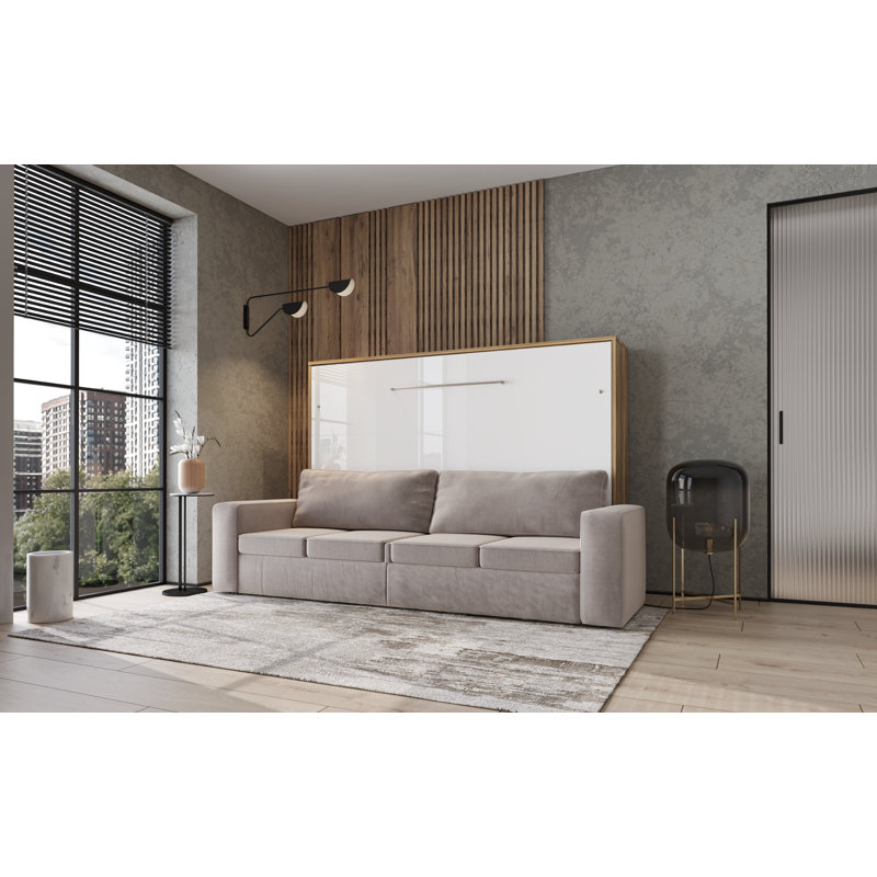 Luzdari Velvet Sofa, Oak Country/White Gloss, Beige