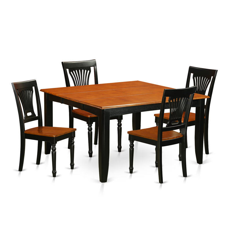 Ensemble de salle à manger 5 pièces comprenant une table carrée avec rallonge papillon et 4 chaises de cuisine, 54 x 54 pouces, noir et cerise