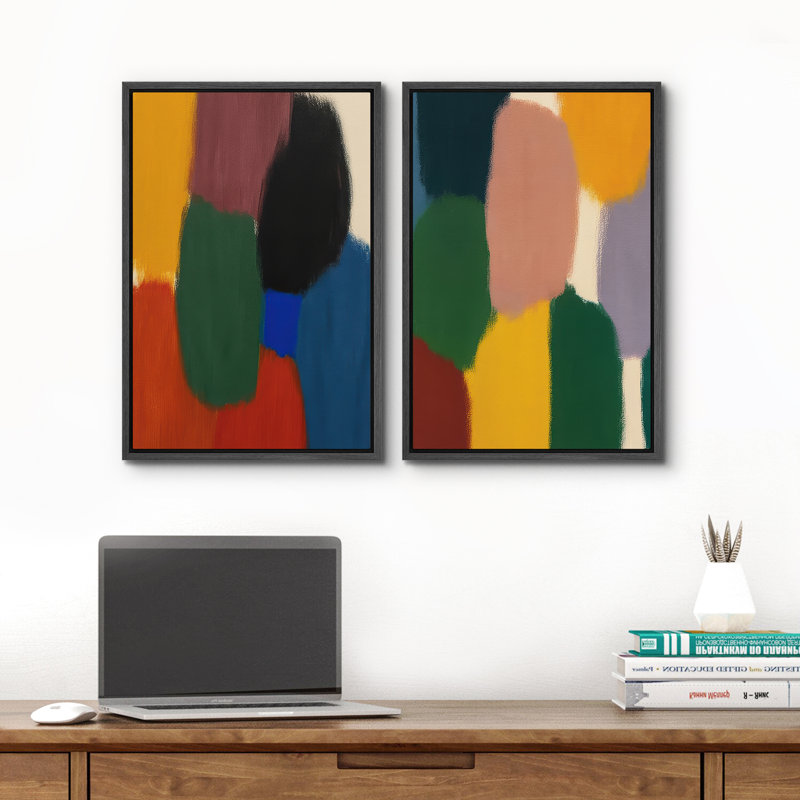Art mural abstrait, ensemble de 2 reproductions d'art encadrées sur toile, Noir, H 24 po x l 32 po