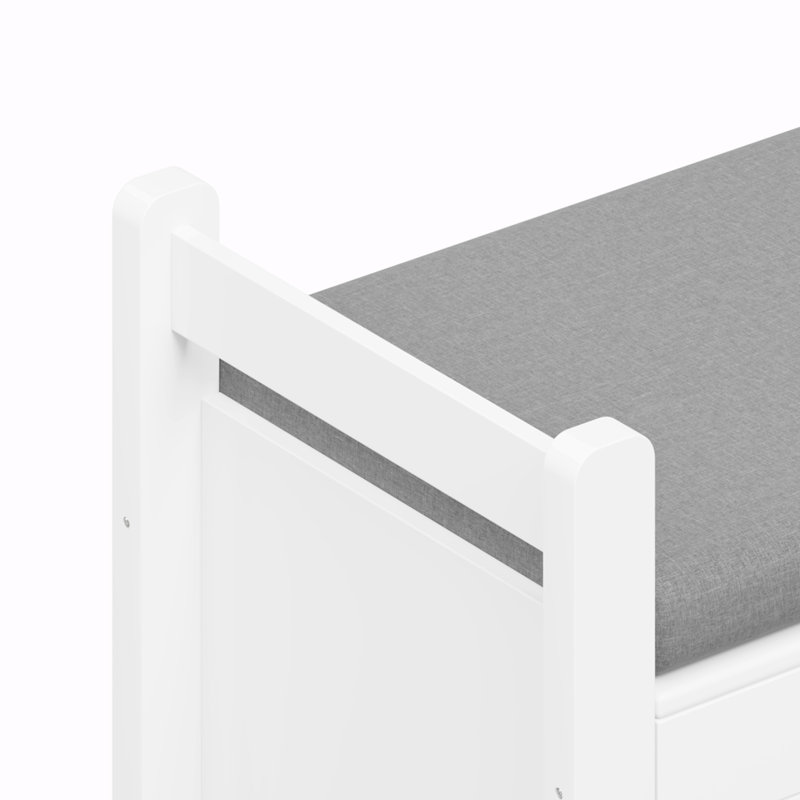 Coffre à jouets Jayace, banc de rangement pour jouets avec siège à coussin, Blanc / Gris