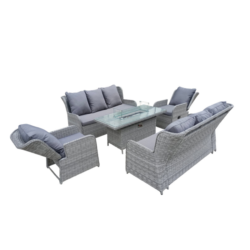 8 Seater Rattan Sofa Set With Firepit Table