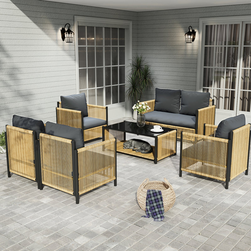 Extérieur PE 6 avec coussins gris - Structure, imperméable et - Moderne, solide support métallique, eau