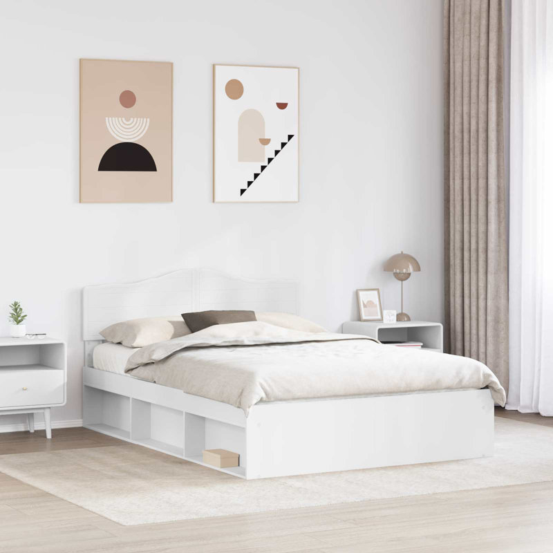Solid Wood Bed, White, European Kingsize (160 x 200 cm)
