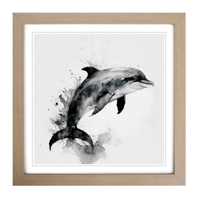 Dolphin Ink Wash - Framed Print