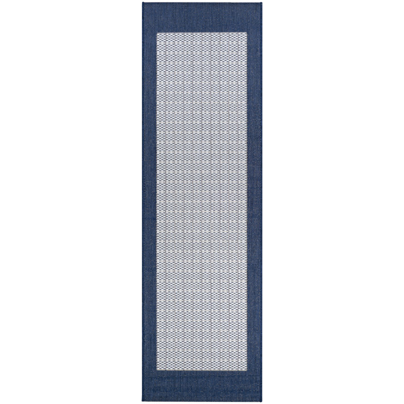 Tapis bleu / ivoire tissé à la machine Arla, Tapis de couloir 2 pi 3 po x 11 pi 9 po