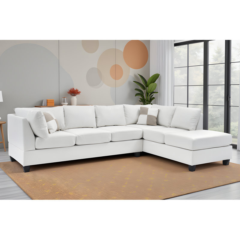 Belize Sectional, White Faux Leather