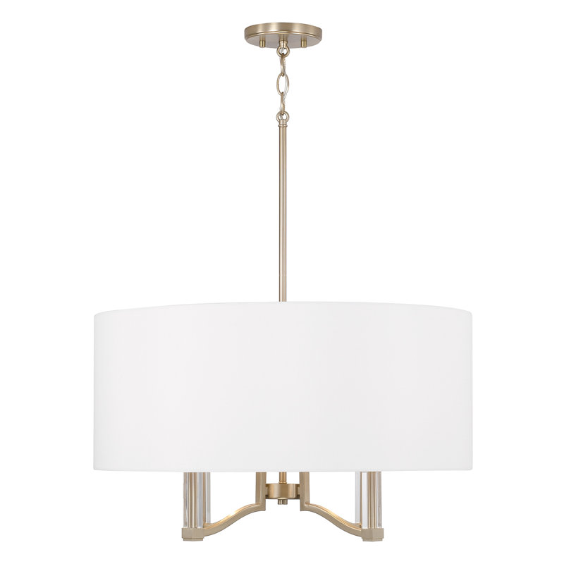 Matte Brass Drum Pendant with White Fabric Shade