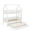 Lit superposé House avec lit gigogne coulissant et 3 tiroirs de rangement, structure de lit superposé en bois robuste avec garde-corps