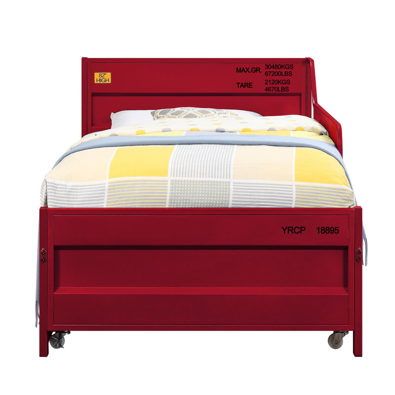 Egon Metal Twin Daybed with Trundle,Guest Bed,Platform Bed, Red