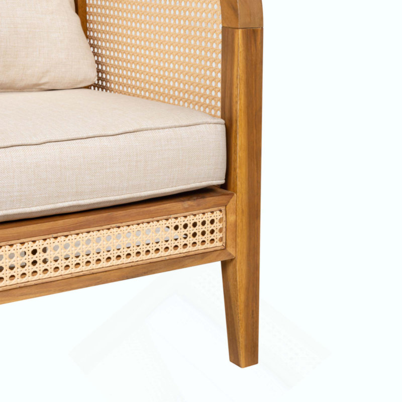 Fauteuil bohémien d'extérieur en rotin, fauteuil club en bois d'acacia massif résistant aux intempéries avec revêtement moelleux pour terrasse de jardin