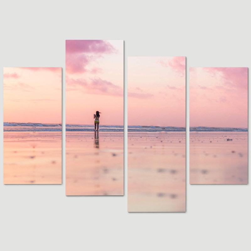Ensemble de 4 pièces Coastal Beach Beautiful Pink Sunset Over Bali Beach Coastal