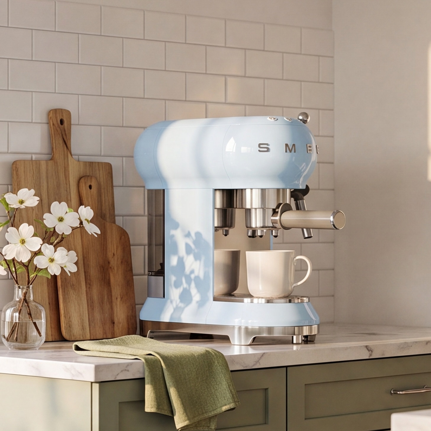 SMEG 50's Retro Espresso Machine, Pastel Blue