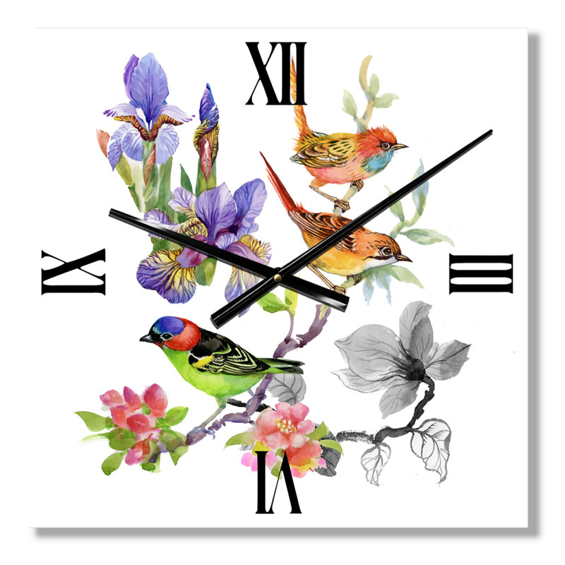 Horloge murale fleurs tropicales et oiseaux I, Petit