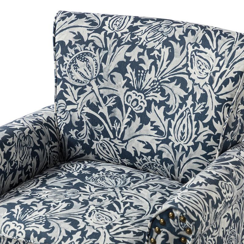 Asul Armchair with Nailhead Trim, Navy Polyester Blend