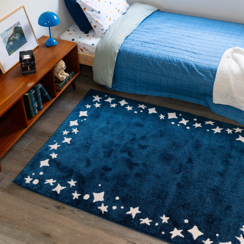 Tapis bleu marine / blanc Lorccan, Rectangle 5 pi 3 po x 7 pi, Marine