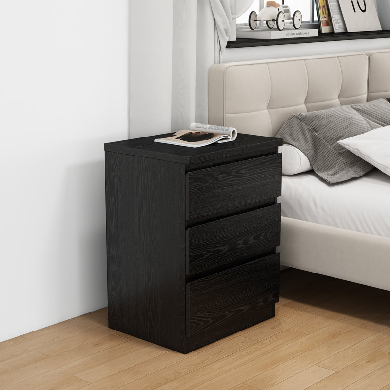 Table de chevet avec 3 tiroirs, conception sans poignée, plateau supérieur épaissi pour plus de durabilité et beaucoup de rangement