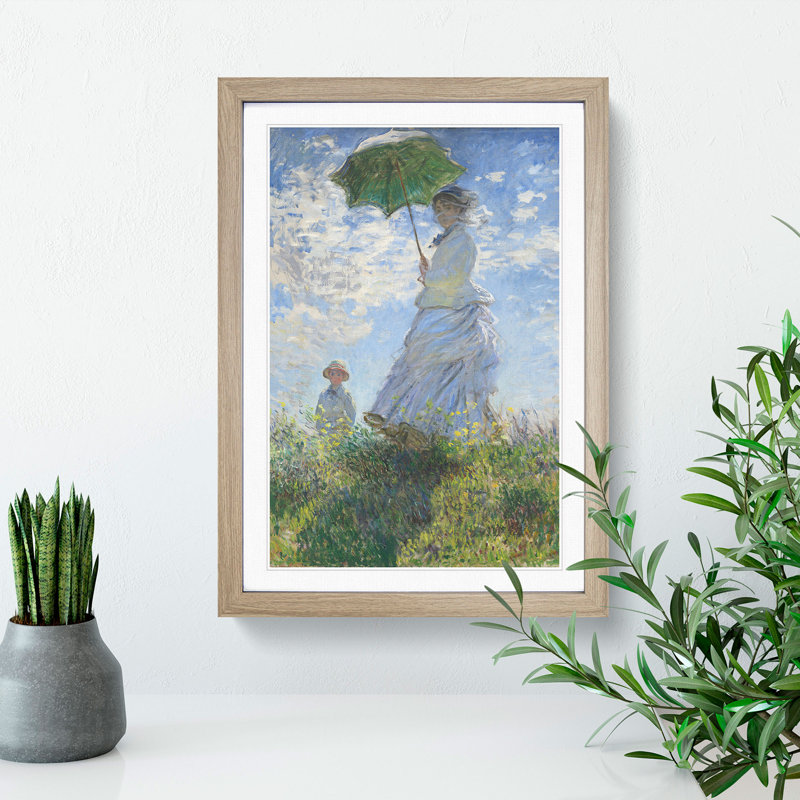 Woman with a Parasol by Claude Monet - Picture Frame Painting, 90cm H x 65cm W x 2cm D, Oak