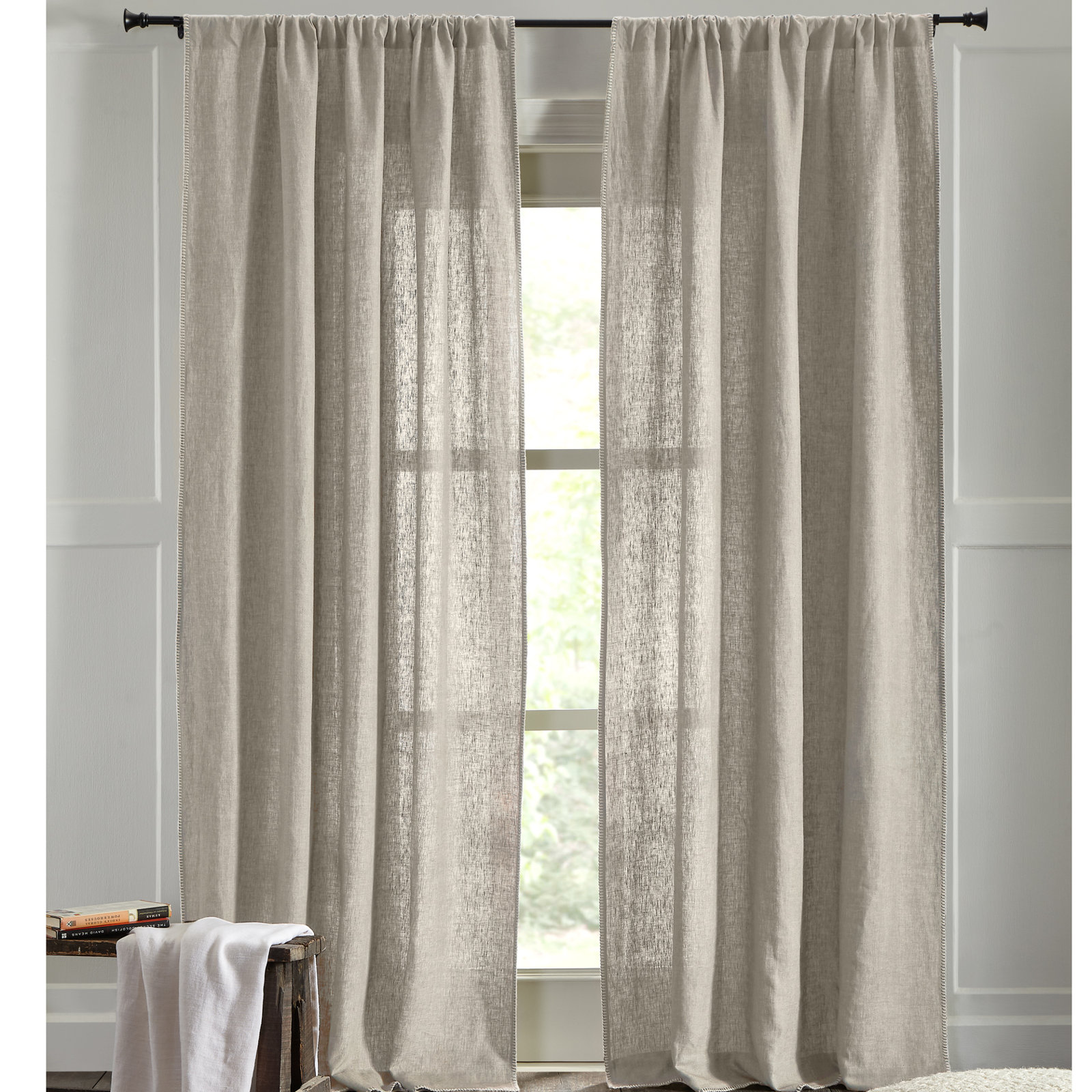 Brian Semi Sheer 100% Linen Curtain, 50" W x 108" L, Ivory