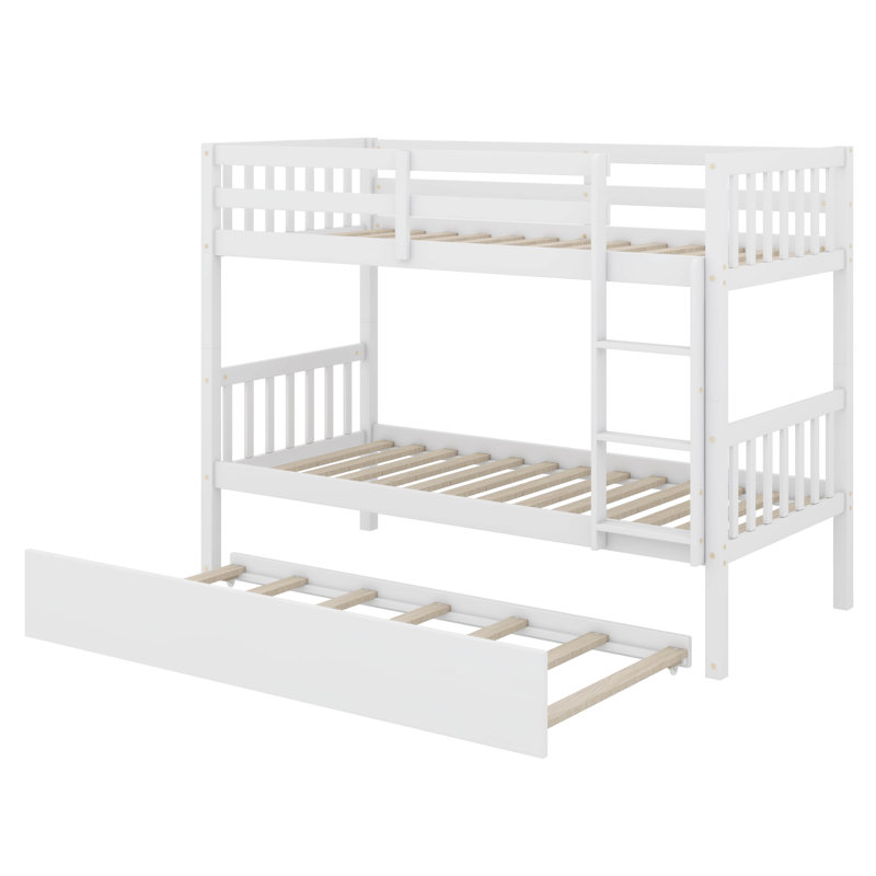 Lit superposé simple en bois d'hévéa avec lit gigogne escamotable transformable en deux lits séparés, Blanc