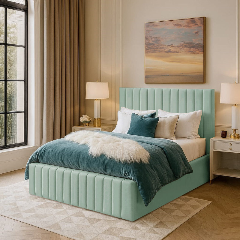 Janae Upholstered Ottoman Storage Bed, Duck Egg, Double (4'6)
