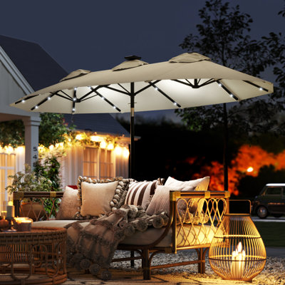 Brie Outsunny Double Sided Patio Umbrella, Large Outdoor Market Umbrella with Push Button Tilt and Crank, 3 Air Vents and 12 Ribs, for Garden, Deck, Pool