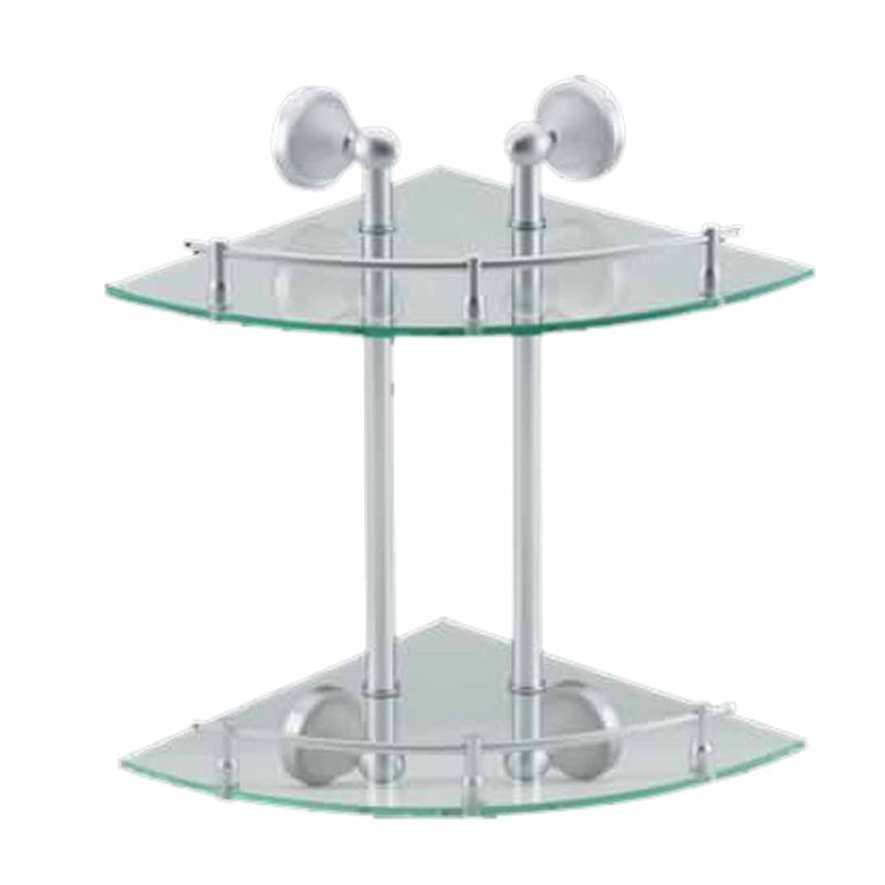 Brushed Stainless Steel Dual Tier Corner Glass Shelf