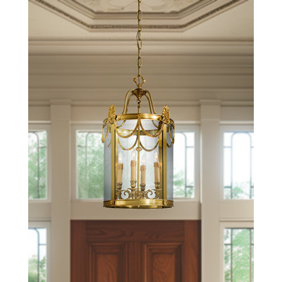 Vintage 4 - Light Glass Lantern Drum Chandelier