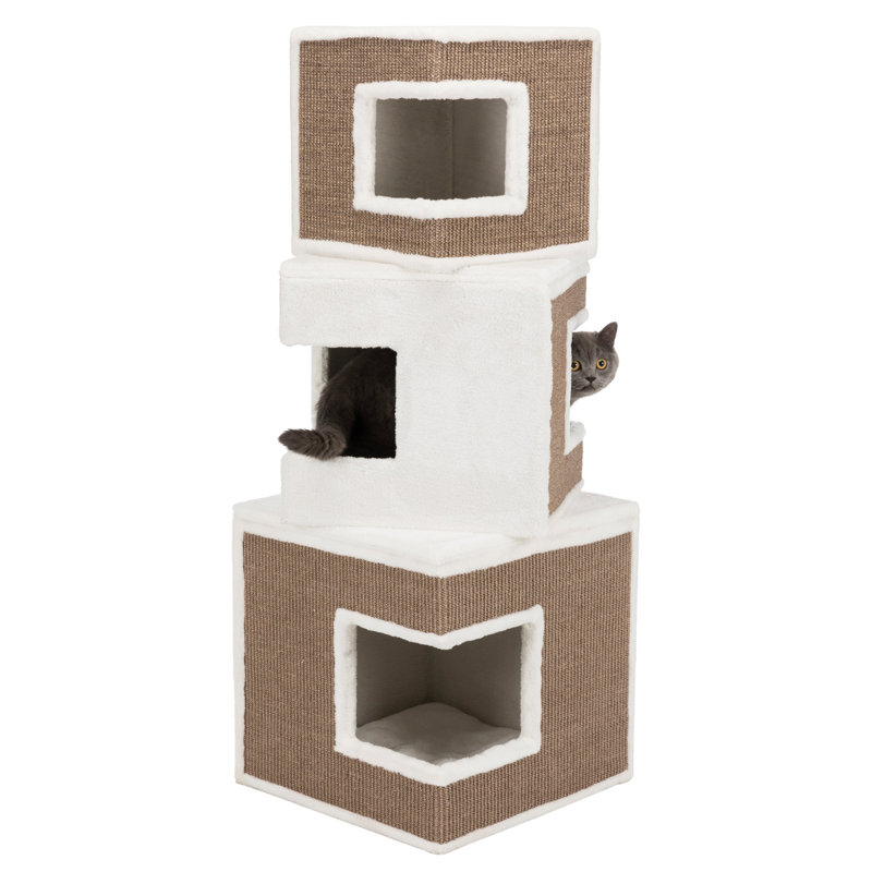 TRIXIE Lilo 48.4" Cat Tower, Plush & Sisal 3-Story Cat Condo, Removable Cushions, Cat Bed, Cat Scratcher, Cat Cube