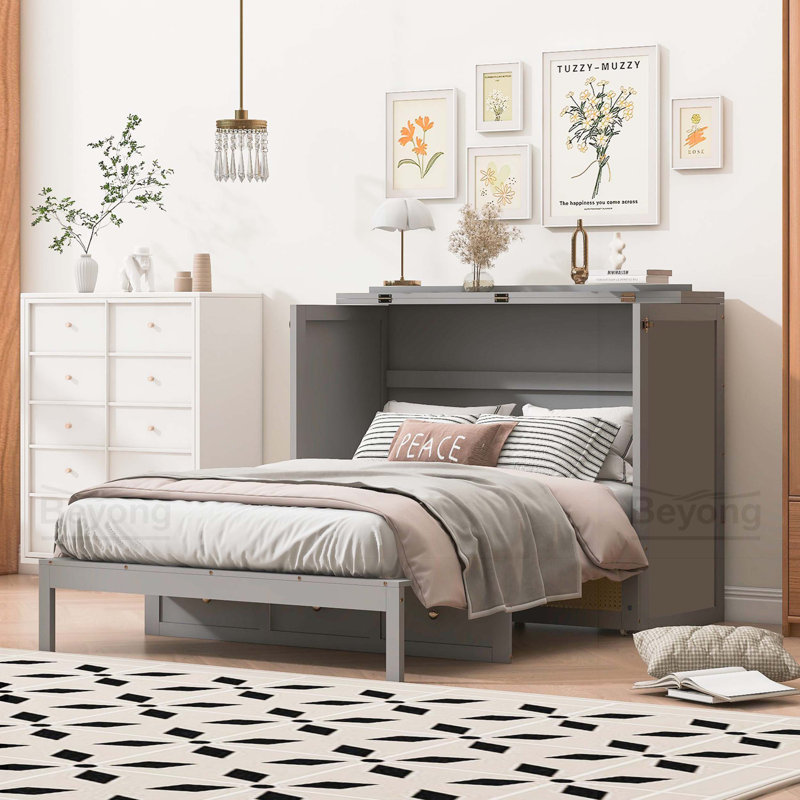 Murphy Bed with Large Drawers,, Gray